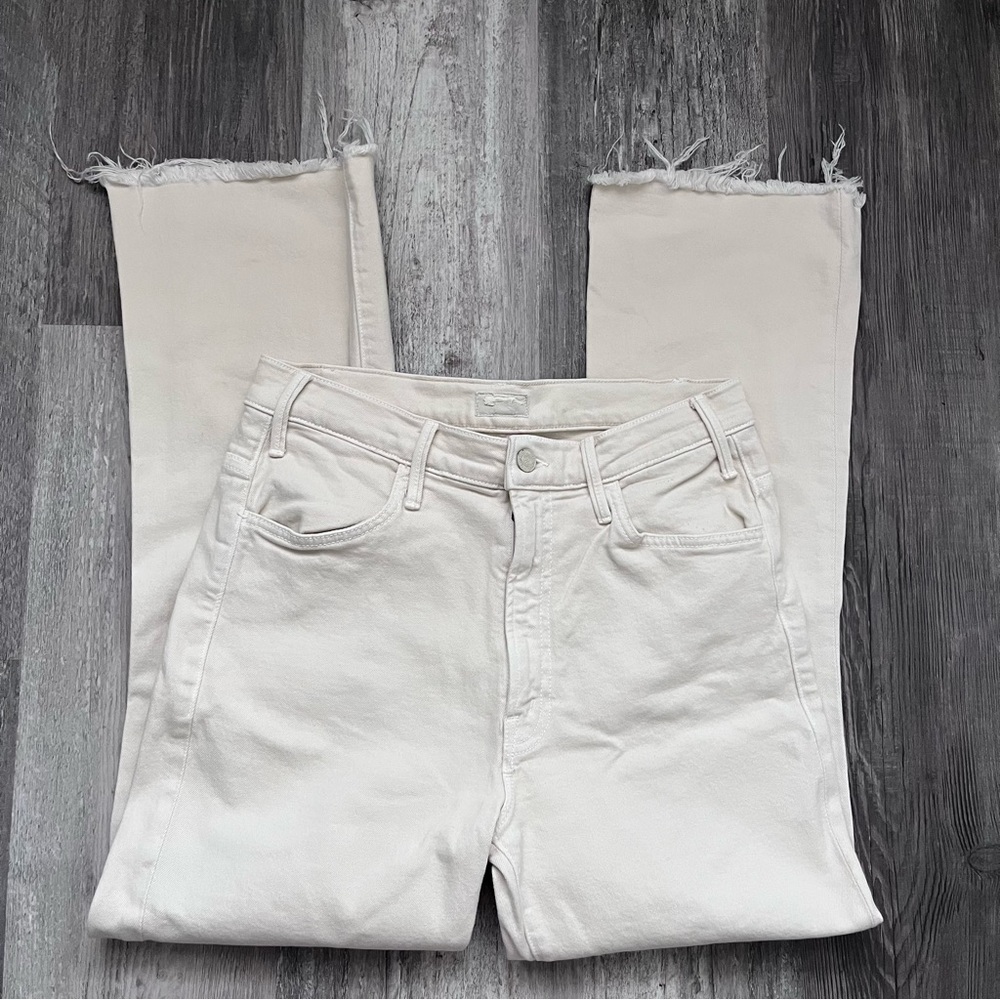 Mother The Hustler Ankle Fray High Rise Jeans Size 29 cream color